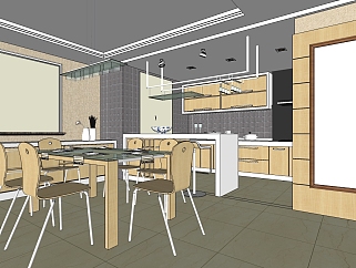 现代室内餐厅草图大师模型，室内餐厅sketchup模型下载