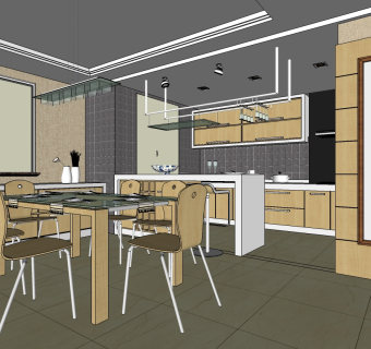 现代室内餐厅草图大师模型，室内餐厅sketchup模型下载