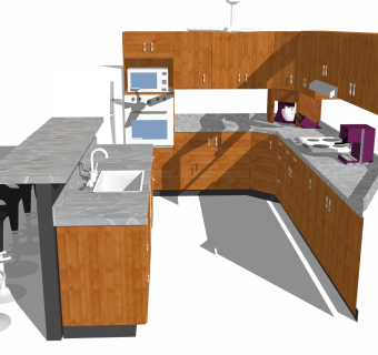 现代厨房柜免费su模型，厨房柜skp模型下载