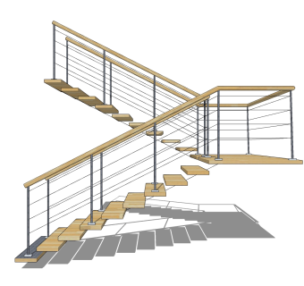 现代钢结构双跑平行楼梯草图大师模型，钢结构双跑平行楼梯sketchup模型免费下载