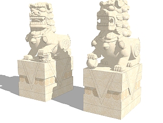 新中式石狮子<em>雕刻</em>草图大师模型，雕塑sketchup模型下载