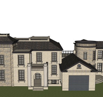 欧式别墅外观草图大师模型，SU模型免费下载