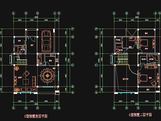 两层别墅CAD建筑施工图，别墅设计图纸下载