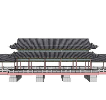 中式廊桥草图大师模型下载，廊桥su模型下载