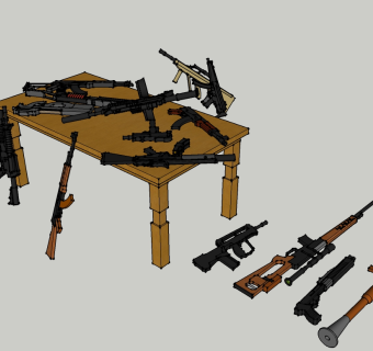 现代自动步枪RPG火箭筒组合草图大师模型，自动步枪sketchup模型