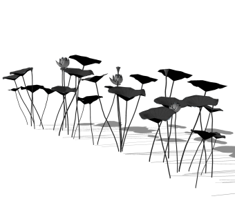 水墨荷花绿植sketchup模型，现代花卉植物skp文件下载