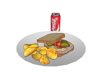 现代可乐<em>面包</em>免费su模型，食品草图大师模型下载