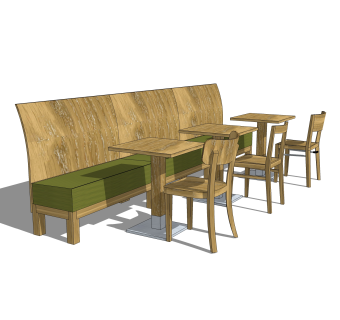 现代餐厅卡位餐桌椅su模型，洽谈桌椅草图大师模型下载