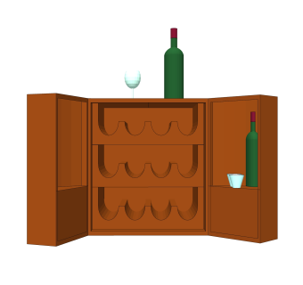 现代实木酒柜草图大师模型，酒柜sketchup模型下载