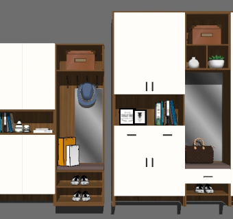 现代实木多功能鞋柜组合su模型，鞋柜草图大师模型下载