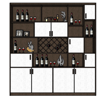 北欧实木酒柜草图大师模型，酒柜sketchup模型下载