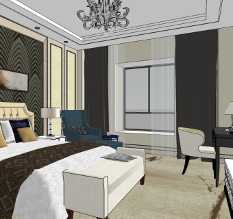 新欧式酒店客房SU模型，酒店客房sketchup模型下载
