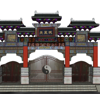 中式徽派道观牌坊草图大师模型下载、道观牌坊su模型下载