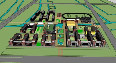 现代学校规划草图大师模型下载，学校sketchup模型