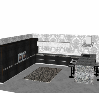 现代厨房柜免费su模型，厨房柜skp模型下载