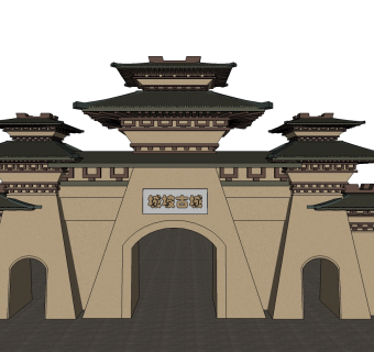 中式古建古城门草图大师模型下载、古建古城门su模型下载