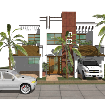 现代别墅草图大师模型下载，别墅SKP模型下载