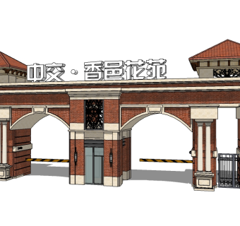 欧式入口大门草图大师模型下载，入口大门sketchup模型