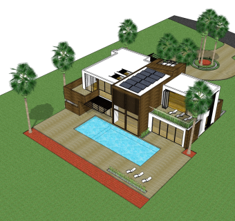 欧式泳池别墅草图大师模型，别墅SU模型下载
