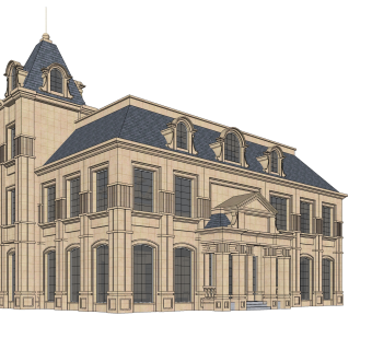 欧式独栋别墅草图大师模型，sketchup别墅su模型下载