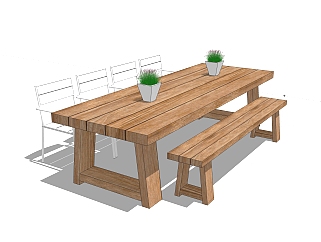 现代实木餐桌椅草图大师模型，<em>简易</em>桌子su模型下载