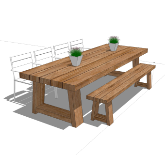 现代实木餐桌椅草图大师模型，简易桌子su模型下载