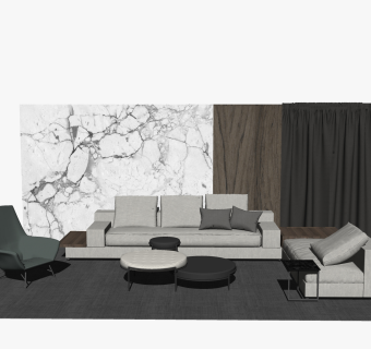 现代布艺沙发组合su模型，沙发组合skp模型下载