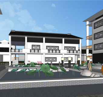 新中式教学楼免费su模型，学校sketchup模型下载