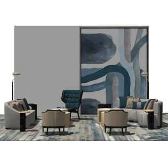 现代弧形沙发草图大师模型，沙发skp模型下载