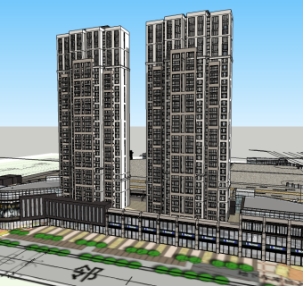 现代写字楼免费su模型、商业办公楼.