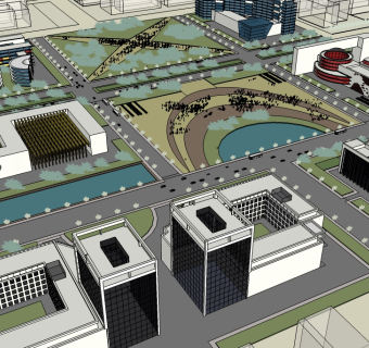现代商业区su模型下载、商业区草图大师模型下载