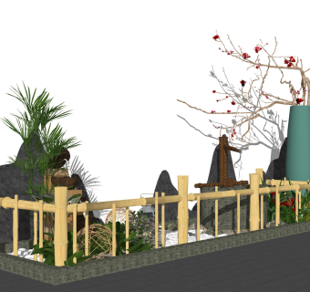 现代枯山水园艺小品草图大师模型，枯山水园艺小品sketchup模型下载