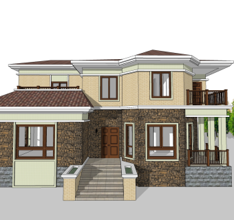 简约欧式别墅外观草图大师模型，SU模型免费下载