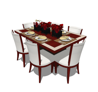 简欧餐桌椅su模型，餐桌椅草图大师模型下载