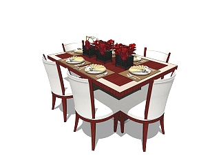 简欧餐桌椅su模型，餐桌椅草图大师模型下载