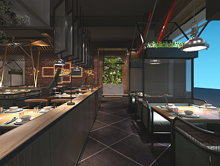 网红碳烤餐吧餐厅室内设计效果图施工图，餐厅cad设计图纸下载