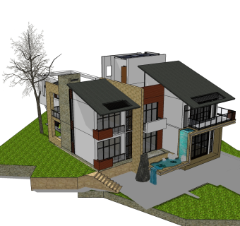 欧式风格别墅草图大师模型，别墅SU模型下载