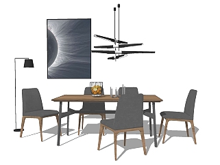 新中式餐桌椅组合su模型，餐桌椅sketchup模型下载