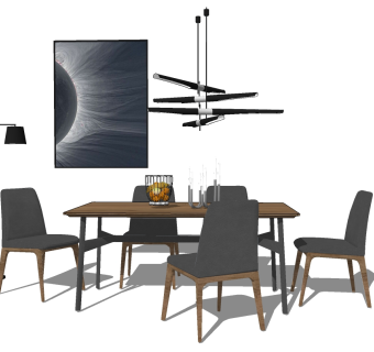 新中式餐桌椅组合su模型，餐桌椅sketchup模型下载