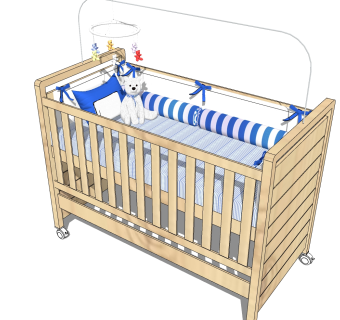 现代简约婴儿床草图大师模型，婴儿床skb文件下载