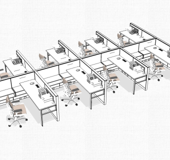 现代屏风隔断办工桌草图大师模型，办工桌skp模型下载