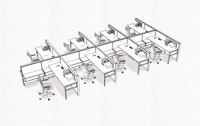 现代屏风隔断办工桌草图大师模型，办工桌skp模型下载