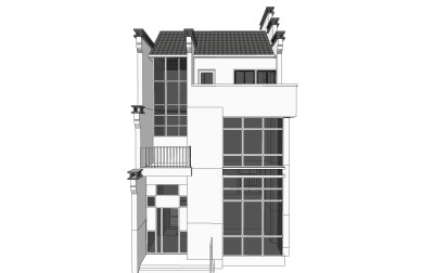 现代中式独栋别墅草图大师模型下载，独栋别墅sketchup模型