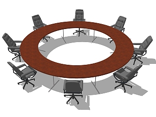 现代圆形办公桌草图大师模型，圆形办公桌SKP文件下载