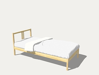 现代简约单人床免费su模型，简约单人床草图大师模型