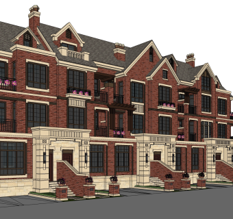 城市佳人中式别墅草图大师模型，别墅sketchup模型