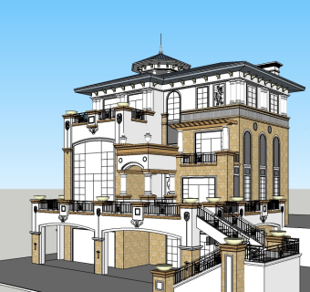 法式独栋别墅草图大师模型下载，别墅skechup模型分享