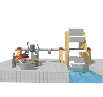 现代水车草图大师模型，水车sketchup模型免费下载