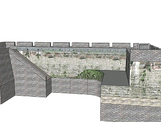 中式古城墙草图大师模型下载、中式古城墙su模型下载