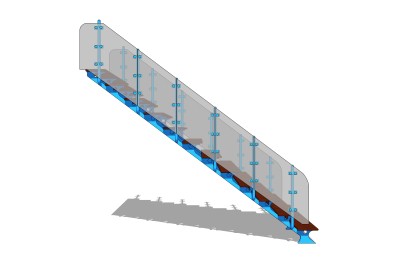 现代钢结构玻璃单跑楼梯草图大师模型，钢结构单跑楼梯sketchup模型免费下载